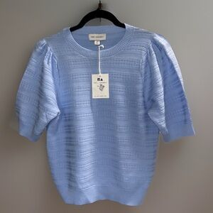 Free Assembly Women's Navy Blue Cotton Sweater Size Small NWT Puff Sleeve